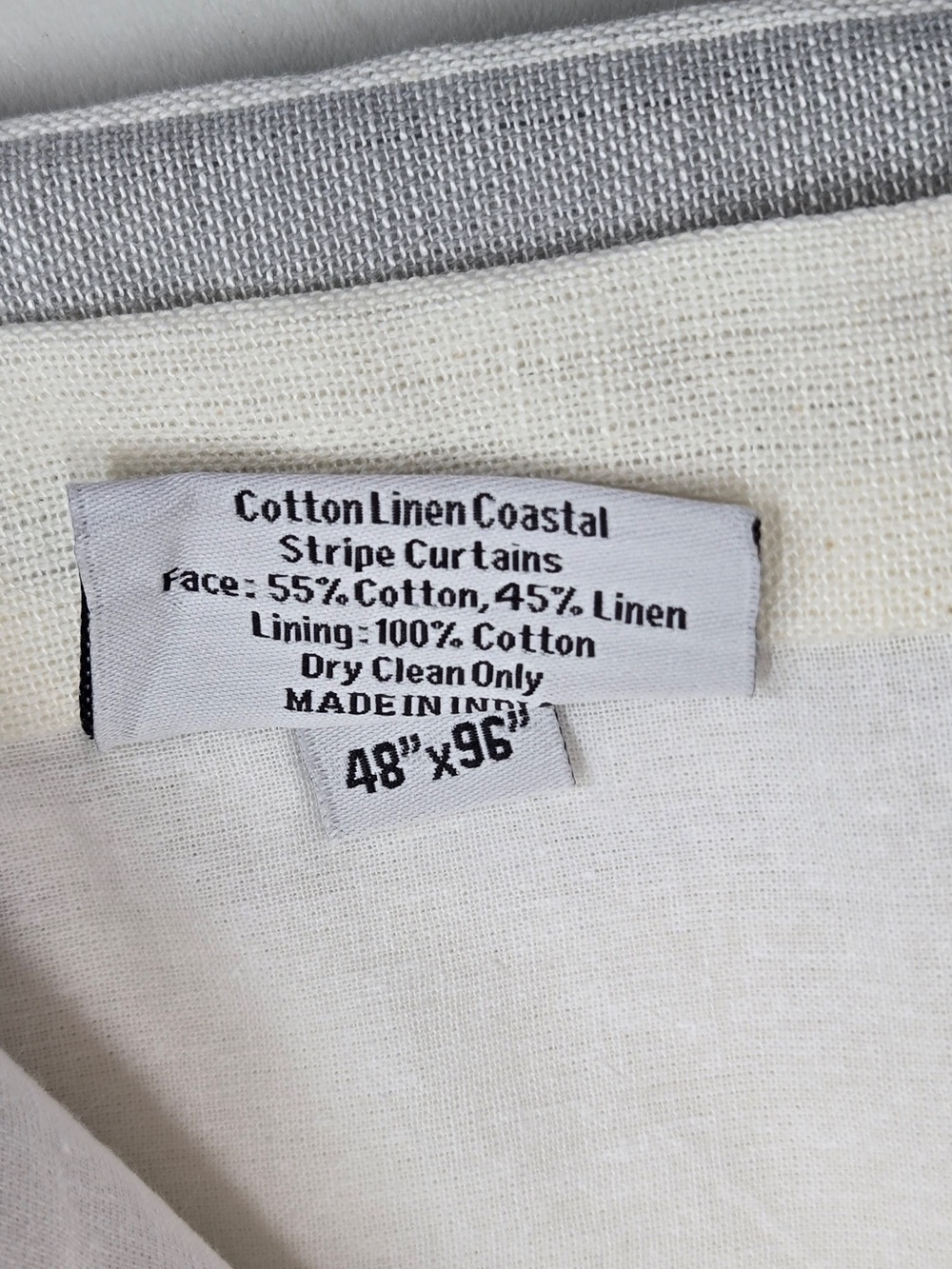 NWT QUINCE Set Of 2 48x96 Coastal Stripe Linen Cotton Curtains Blue/Ivory 8656 - Picture 8 of 12